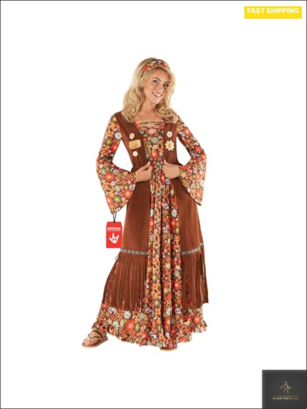 Hippie Costume Women 70s Dress with Fringe Vest Halloween